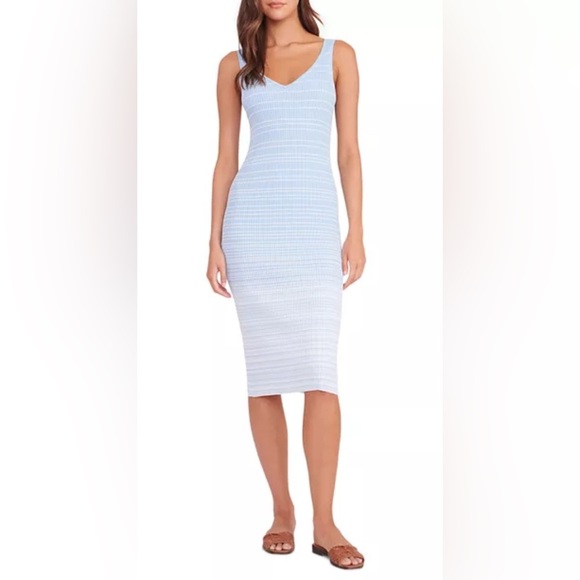 STAUD Dana Rib Knit Midi Dress Blue XL - Picture 7 of 11